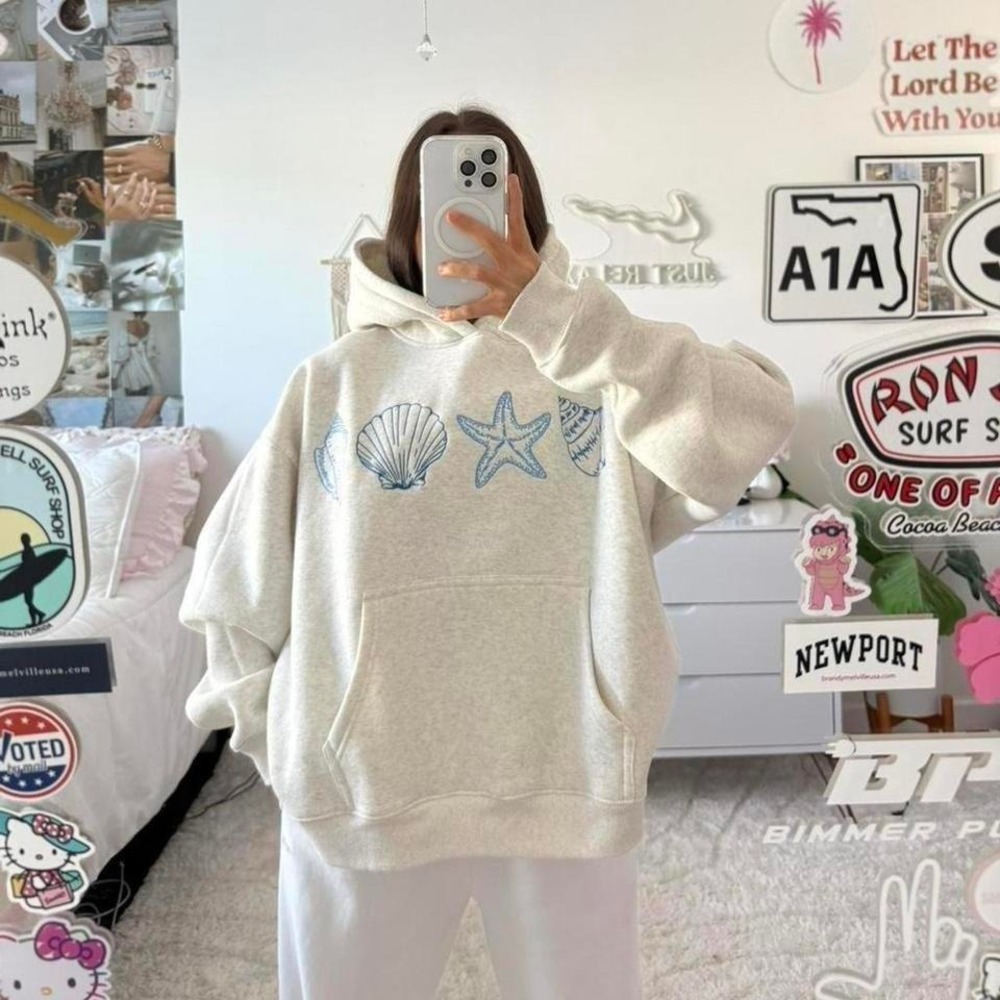 grey seashell prisana bay embroidered hoodie